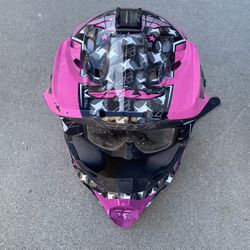Fox V1 Vortex Helmet Black/pink YS With Goggles