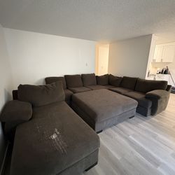 Large Dark Brown Sectional Sofa With Ottoman 