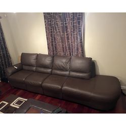 $700   3 Pieces Real Italian Leather Brown Power Sectional Couch 
