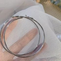 Sleek Trendy Silver Tone Hoop Earrings 
