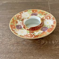 Vintage Chinese Hand Painted Floral Ceramic Ashtray
