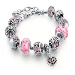 Pink Heart Pendant Bracelet 
