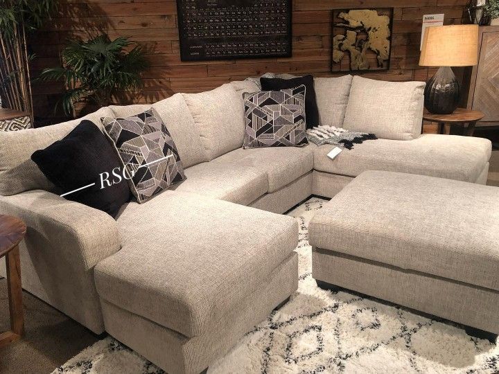 Living Room Furniture U Shaped Small Sectional Couch 🛋️ Ottoman And Oversized Swivel Chair