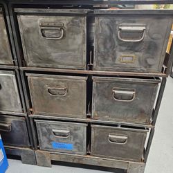 Rare Vintage Industrial Metal Drawers – Antique Storage