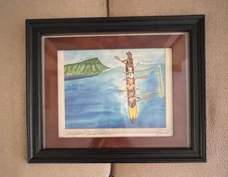 Signed Artwork Outrigger Canoe Ride For Dog Lovers / Size 16”L x 13” H