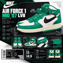 Nike Air Force 1 Mid ‘07 LV8 Split Green White Black DZ2554-100 Men’s 11