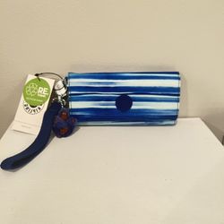 Kipling AC8152 RUBI Snap Long Wallet Wristlet Nylon Regal Stripes Blue Multi