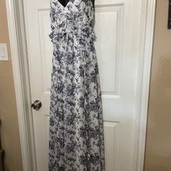 Jessica Simpson Blue Multi Floral Chiffon Ruffle Maxi Dress 
