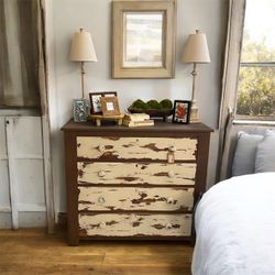Rustic Distressed 4-Drawer Wood Dresser