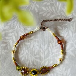 Handmade Sunflower Beaded Bracelet