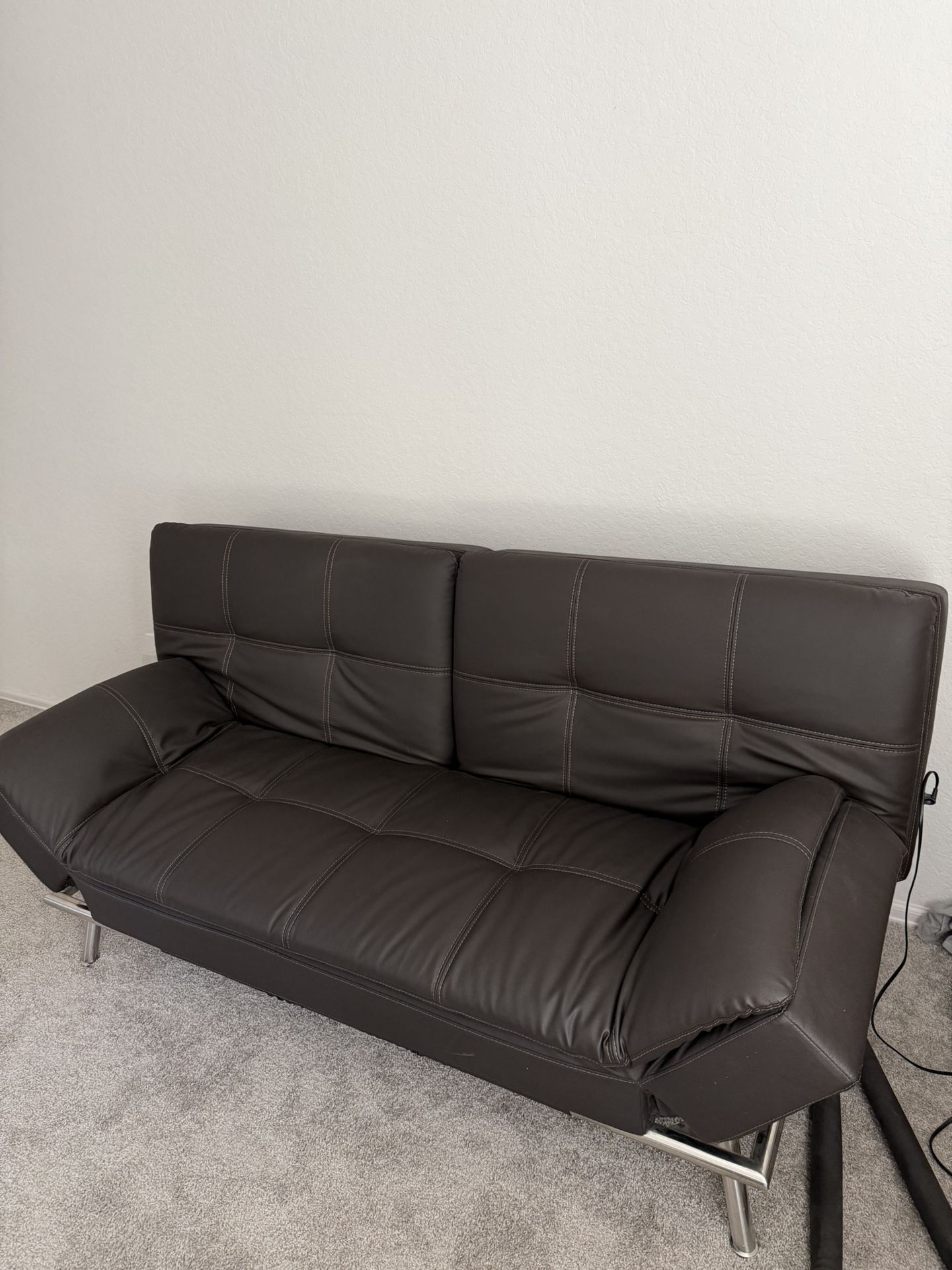 Like New Brown Leather Futon