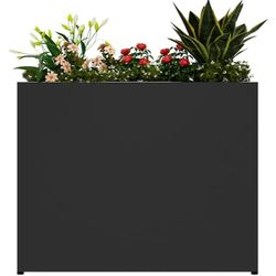 
38" L x 10" W x 30" H Black Planter Box - Thickened Galvanized Steel with Weather-Resistant Coating, Heavy-Duty Raised Garden Bed for Outdoor Plants,