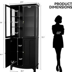✌️ 72" Freestanding Kitchen Pantry Storage Sideboard, Classical Tall Cabinet with Glass Door and Adjustable Shelves for Kitchen, Livingroom and Dining