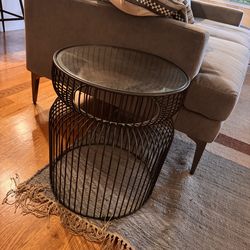 Crate & Barrell Spoke Glass Metal End Table
