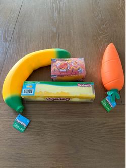 Squeezy banana, butter hotdog and carrot available