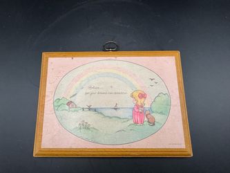 Vintage Hallmark Joan Walsh 1974 “Believe…” quote Wooden Wall Art, Pastel