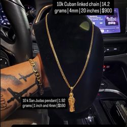 10k Gold Cuban Linked Chain & 10k San Judas Pendant 