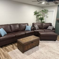 Leather Couch Set w/ Large Chair & Ottoman 