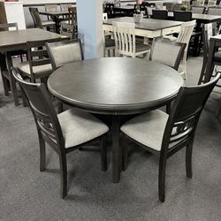 5PC Gray Round Dining Table Set 