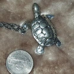 Vintage Pewter Turtle Pendant 