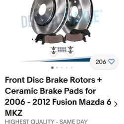 New Brake Pads And Front Rotors  2009-2012 Mazda 6 And Ford Fusion