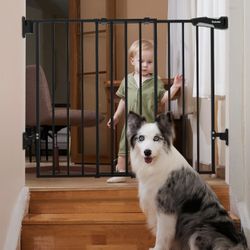 Babelio 26-43" No Bottom Bar Baby Gate for Babies, Elders and Pets, 2-in-1 Hardware Mount Dog Gate. Black