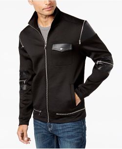 Brand new Men's Zipper Jacket with Faux Leather Trim