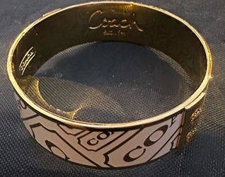 Coach Signature White Enamel & Gold Toned Bangle Bracelet