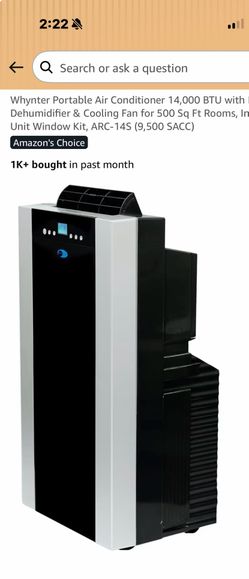 Portable Air Conditioner 14,000 BTU with Dual Hose Dehumidifier & Cooling Fan