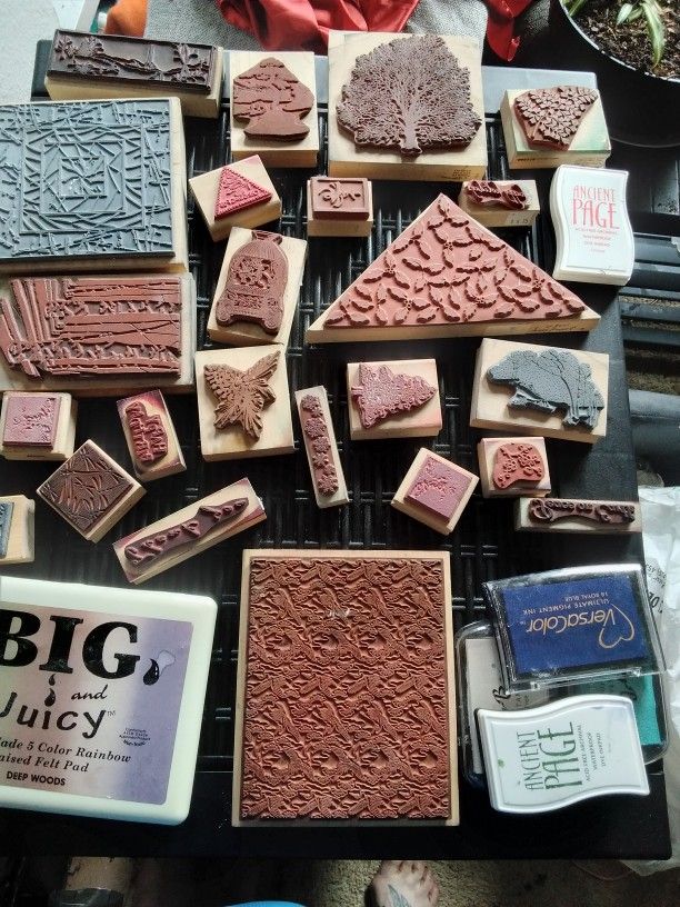 Assorted Rubber Stamps & Ink Pads