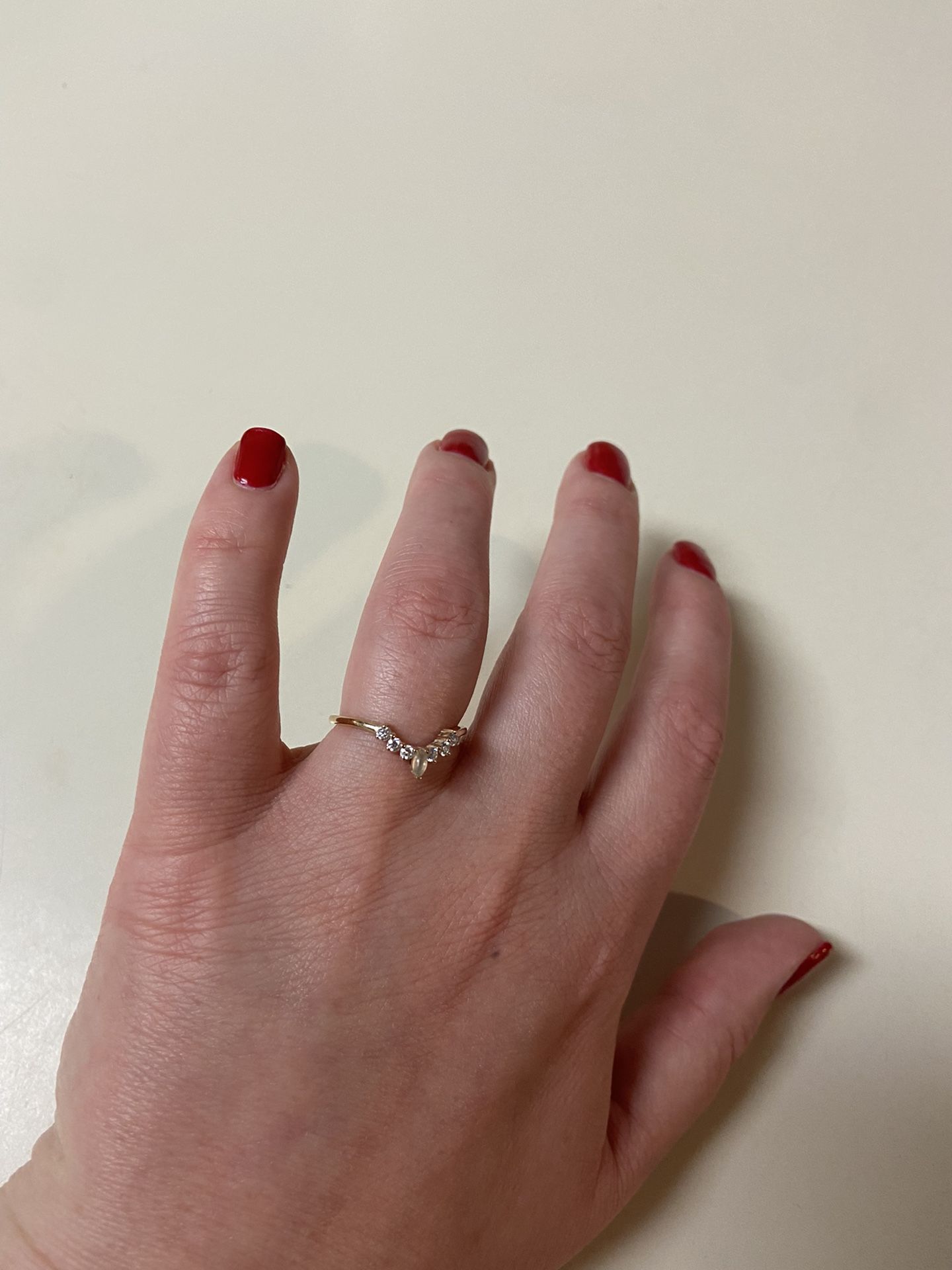 14k Gold Chevron Moissanite and Moonstone Curved Wedding Band