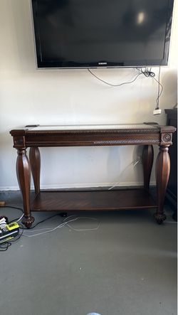 Wood Console Table with glass top and 1 side table