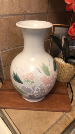 White Ceramic Vase with Floral Design