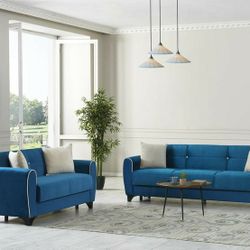 ☑️🥰❤️Spring Blue Sleeper Sofa & Loveseat

