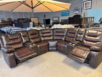 💥 Brand New Premium Black & Brown Leather Recliner Sofa Couch | Cup Holders | Storage Console Armrest | Pay After Delivery 🚚