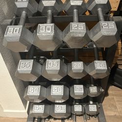 Set Of Cast Iron Hex Dumbbells 15s To 45s  Total : 430 lbs
