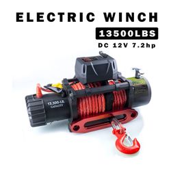 RUGCEL GRIPWAY 13500lb Waterproof Electric Black Synthetic Rope Winch with Hawse Fairlead, Wired Handle and 2 Wireless Remote