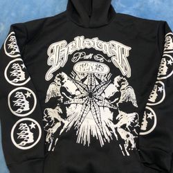 Lightweight, black HelStar hoodie, size large