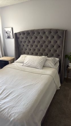 Velvet Tufted Queen Bed W/ Mattress