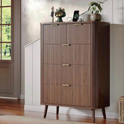 Alohappy Fluted 5 Drawers Dresser for Bedroom, 48" Tall Mid Century Modern Chest of Drawers with Cur