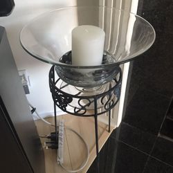 Glass bowl full of glass marbles and river stone pebbles (candle not included)