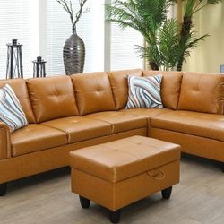 Ginger Sectional Couch Set w/ Ottoman (Right Chaise)