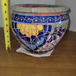 Majolica style Talavera mosaic tile flower pot planter pottery