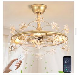 Depuley 20 Inch Gold Ceiling Fan w Remote App Control Chandelier with Lights