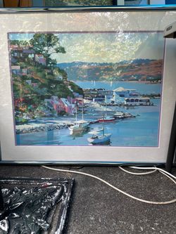 Framed Behrens  Sausalito Coastal Harbor Art Print