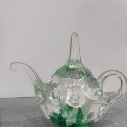 St Clair Art Glass Paperweight Teapot Flowers Excellent Condition Mother's Day Ring Holder