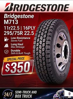 NEW Bridgestone 295/75R22.5 11R22.5 Tires