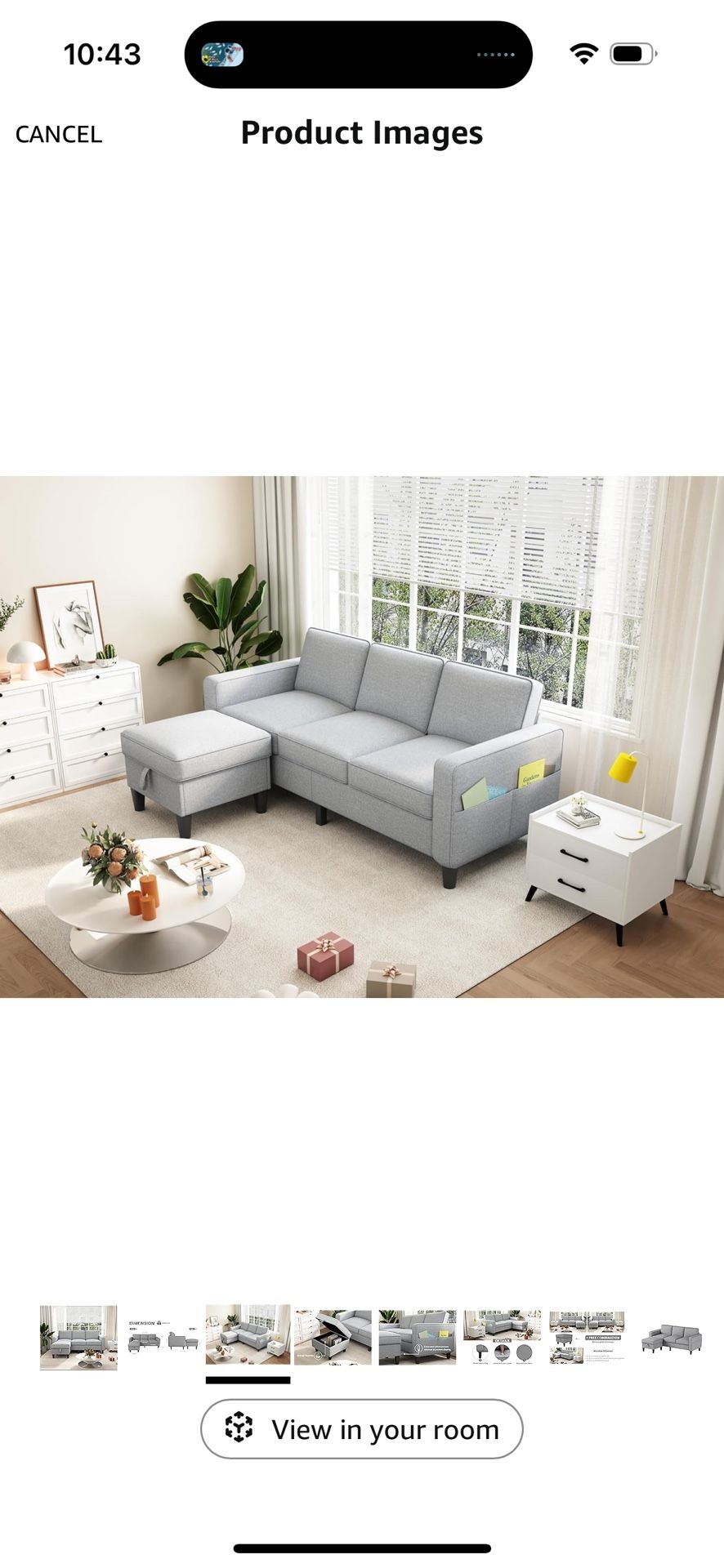 * USED * Grey Couch W/ Moveable storage ottoman