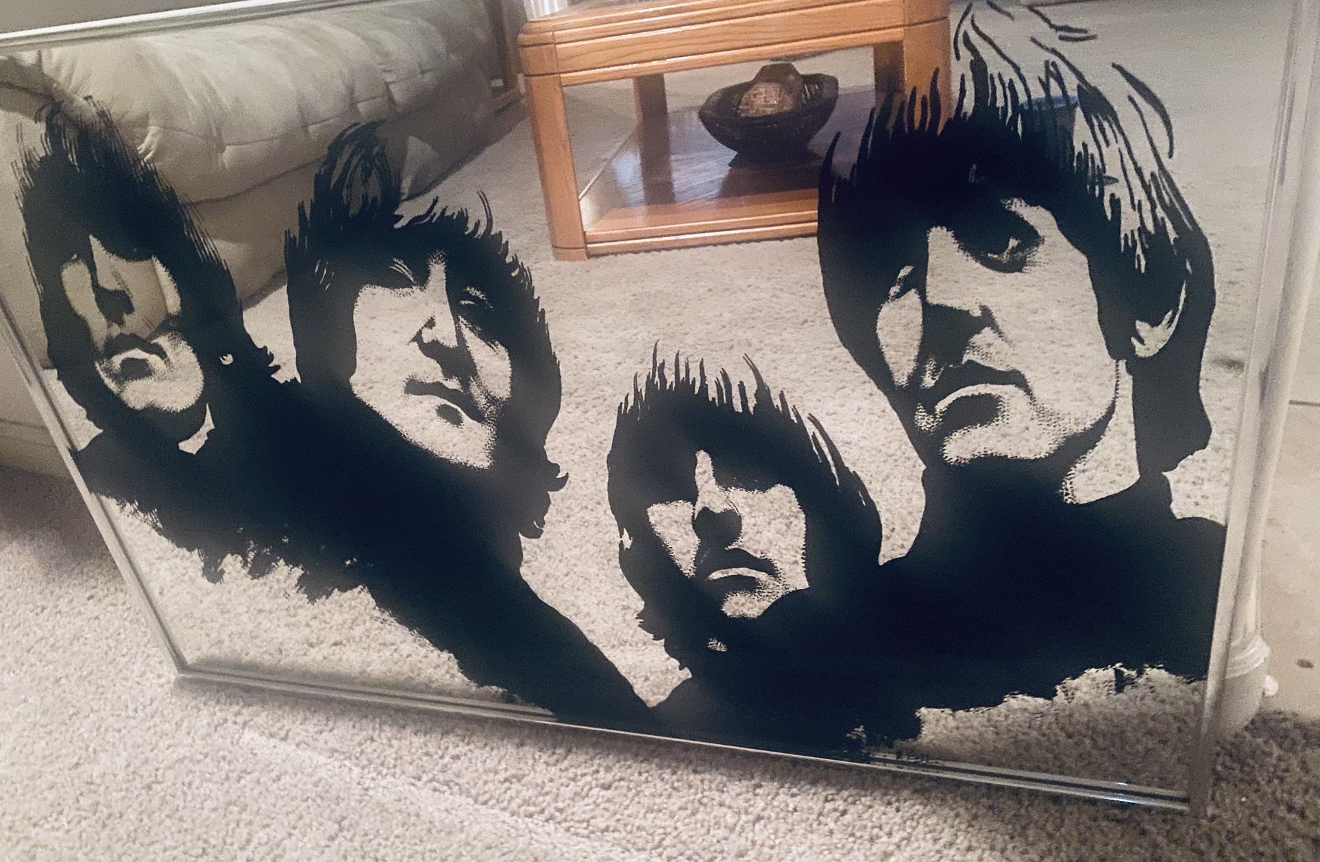 Vintage 1975 Beatles Band Members From Rubber Soul Album Cover Mirror Signed  In 30”x20”  Silver Frame 