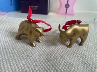 Restoration Hardware Bull & Bear Brass Tone Christmas Ornaments Set of 2
